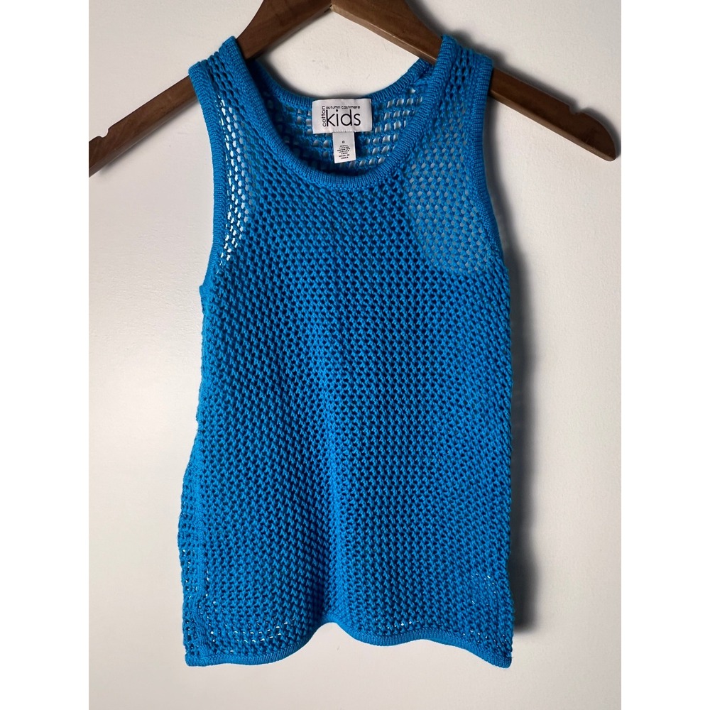 Autumn Cashmere Designer Tank Top Kids 8 Blue Skull Crochet Open Knit Cotton